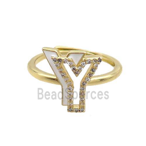 Copper Ring Pave Zircon Y-Letter Adjustable Enamel Gold Plated