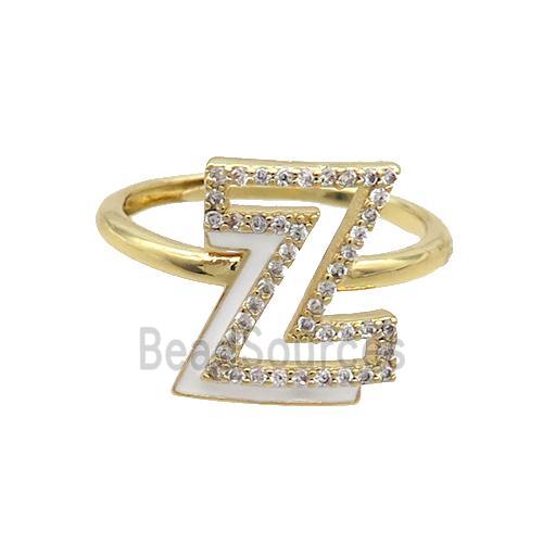 Copper Ring Pave Zircon Z-Letter Adjustable Enamel Gold Plated