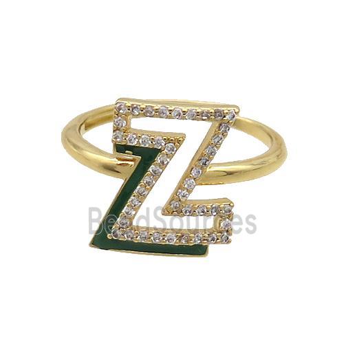 Copper Ring Pave Zircon Z-Letter Adjustable Enamel Gold Plated