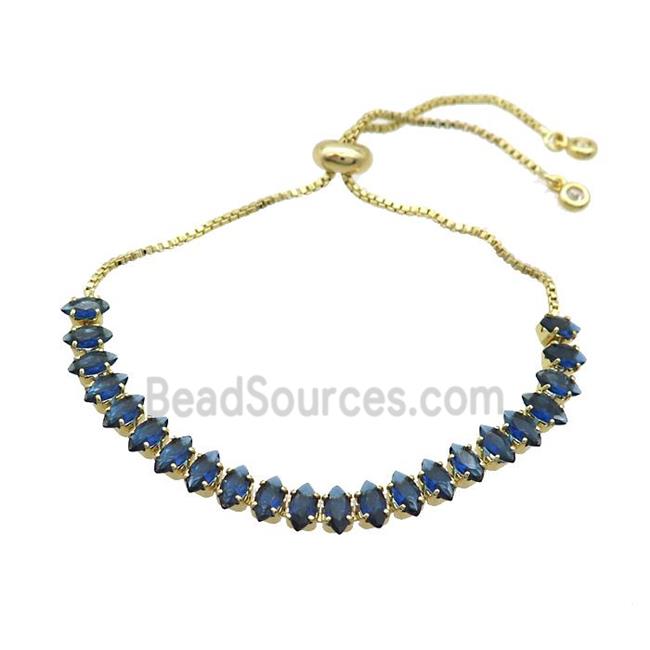 Copper Bracelet Pave Darkblue Crystal Glass Adjustable Gold Plated