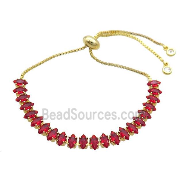 Copper Bracelet Pave Red Crystal Glass Adjustable Gold Plated