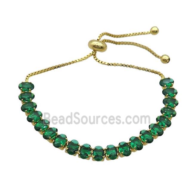 Copper Bracelet Pave Green Crystal Glass Adjustable Gold Plated