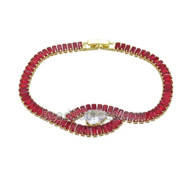 Copper Bracelet Pave Red Crystal Glass Gold Plated