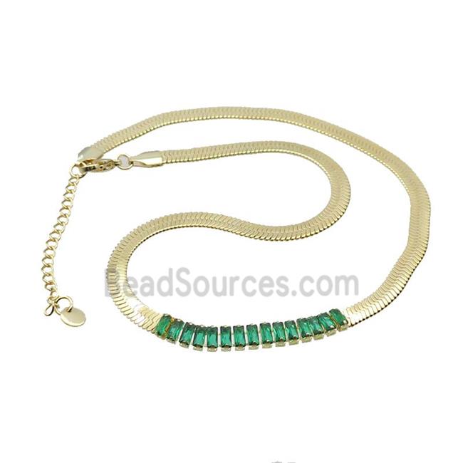 Copper Necklace Pave Green Crystal Glass Gold Plated