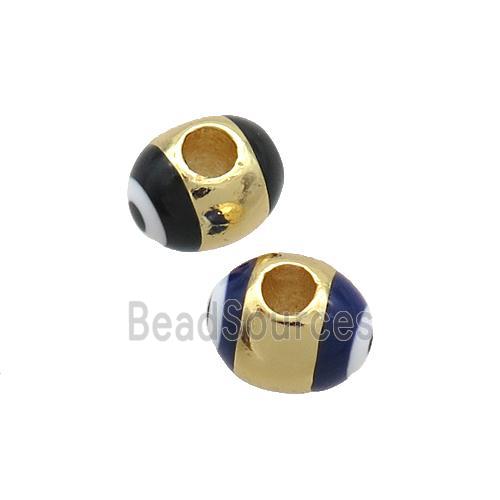 Copper Barrel Beads Black Enamel Eye Large Hole Gold Plated