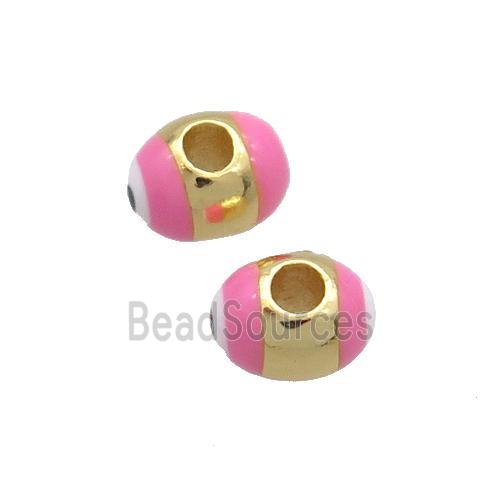 Copper Barrel Beads Pink Enamel Eye Large Hole Gold Plated