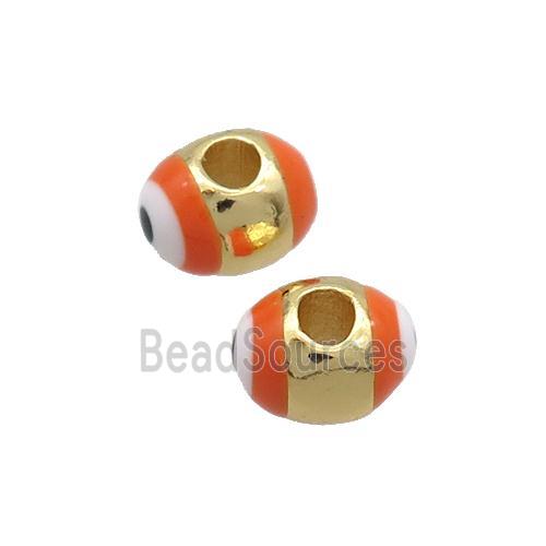 Copper Barrel Beads Orange Enamel Eye Large Hole Gold Plated