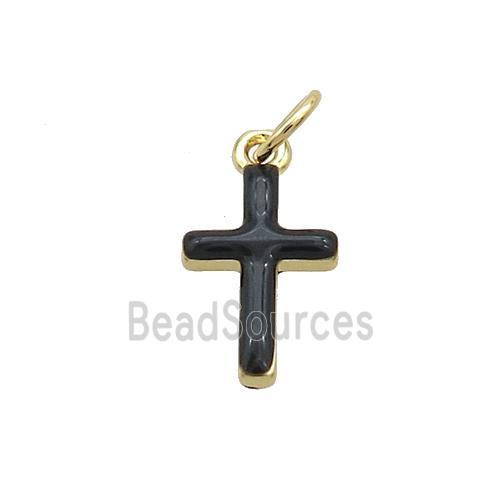 Copper Cross Pendant Black Enamel Gold Plated