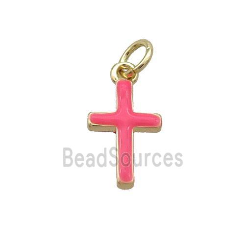 Copper Cross Pendant Hotpink Enamel Gold Plated