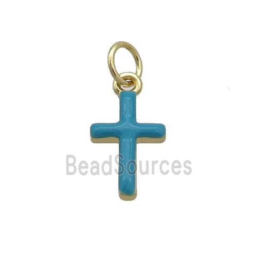 Copper Cross Pendant Teal Enamel Gold Plated