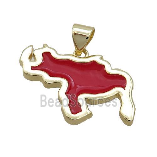 Copper Rhinoceros Pendant Red Enamel Gold Plated