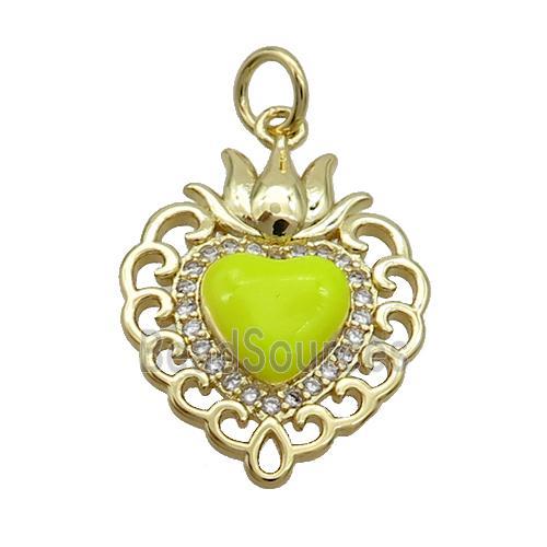 Copper Heart Pendant Pave Zircon Yellow Enamel Gold Plated