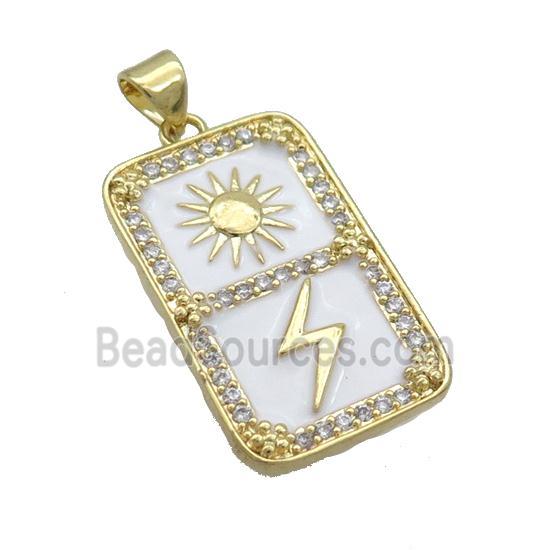 Copper Rectangle Pave Zircon Sun Lightning White Enamel Gold Plated