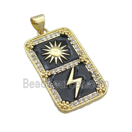 Copper Rectangle Pave Zircon Sun Lightning Black Enamel Gold Plated