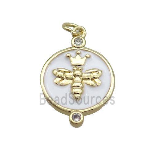 Copper Honeybee Pendant Circle White Enamel Gold Plated