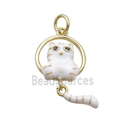 Copper Cat Charms Pendant White Enamel Gold Plated