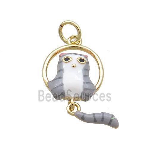 Copper Owl Charms Pendant White Gray Enamel Gold Plated