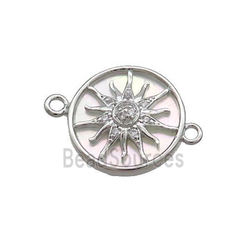 Copper Sun Charms Connector Pave Zircon Shell Backing Platinum Plated