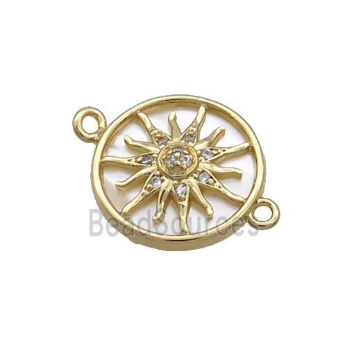 Copper Sun Charms Connector Pave Zircon Shell Backing Gold Plated