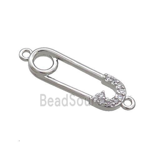 Copper Safety Pins Connector Pave Zircon Platinum Plated