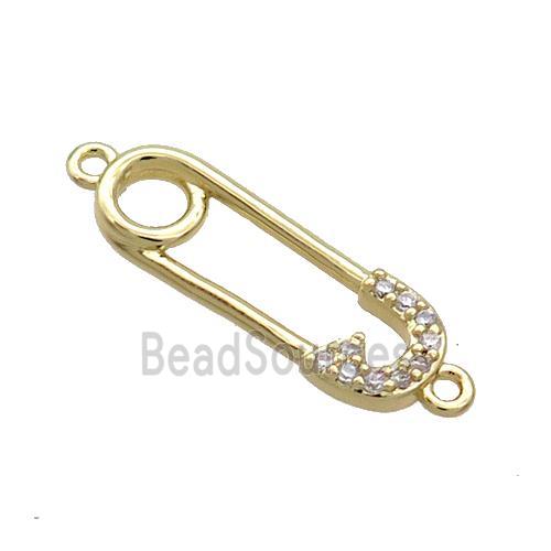 Copper Safety Pins Connector Pave Zircon Gold Plated