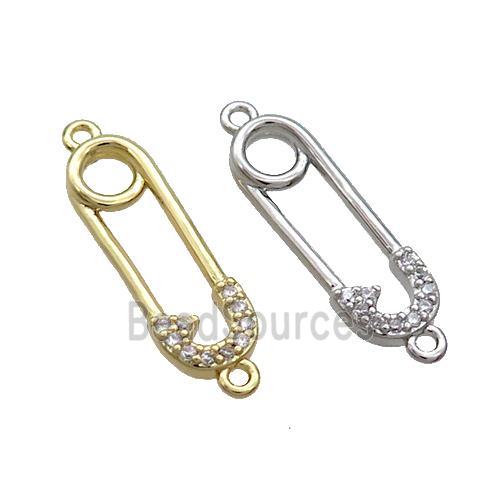 Copper Safety Pins Connector Pave Zircon Mixed