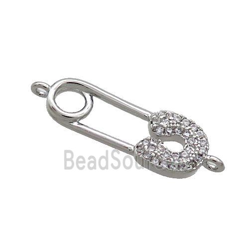 Copper Safety Pins Connector Pave Zircon Platinum Plated