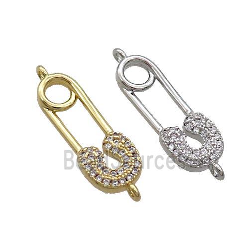 Copper Safety Pins Connector Pave Zircon Mixed