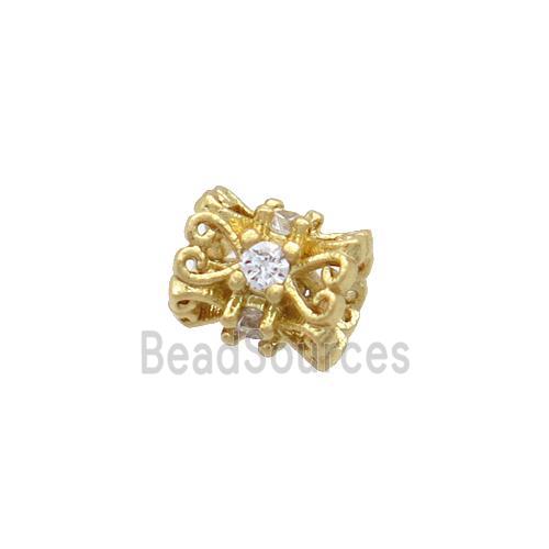 Copper Tube Beads Pave Zircon Gold Plated