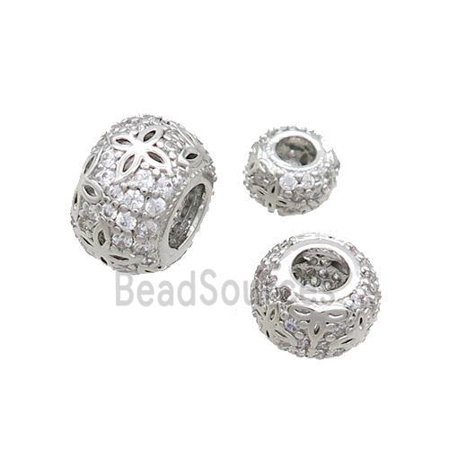 Copper Rondelle Beads Pave Zircon Large Hole Platinum Plated