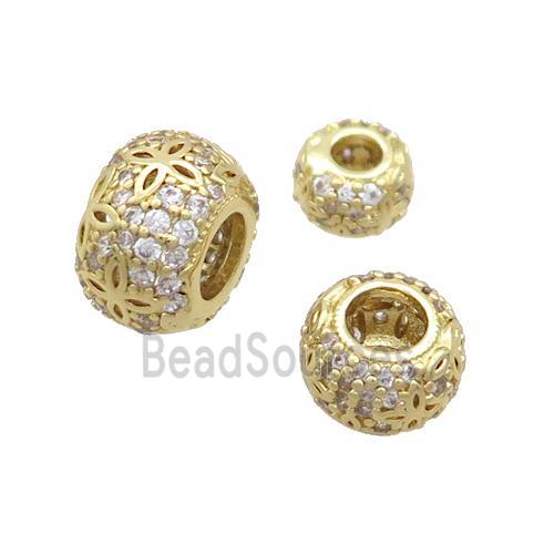 Copper Rondelle Beads Pave Zircon Large Hole Gold Plated