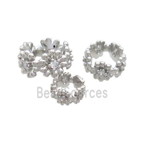 Copper Rondelle Beads Pave Zircon Large Hole Platinum Plated