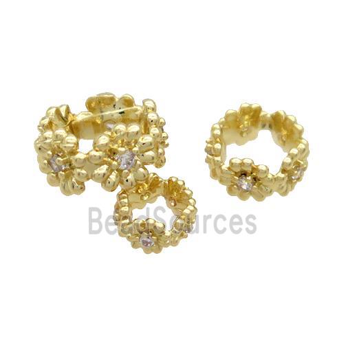 Copper Rondelle Beads Pave Zircon Large Hole Gold Plated