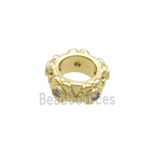 Copper Rondelle Beads Pave Zircon Large Hole Gold Plated