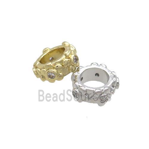 Copper Rondelle Beads Pave Zircon Large Hole Mixed