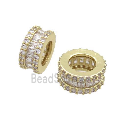 Copper Rondelle Beads Pave Zircon Large Hole Gold Plated