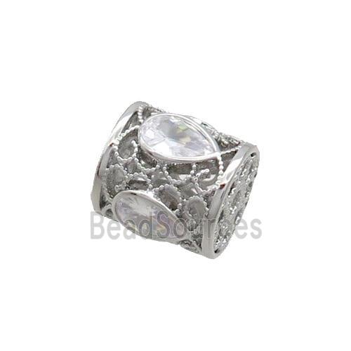 Copper Tube Beads Pave Zircon Platinum Plated