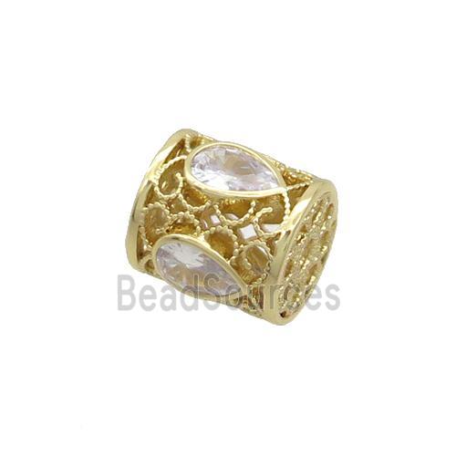 Copper Tube Beads Pave Zircon Gold Plated