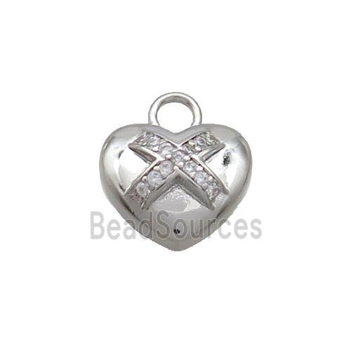 Copper Heart Pendant Pave Zircon Platinum Plated