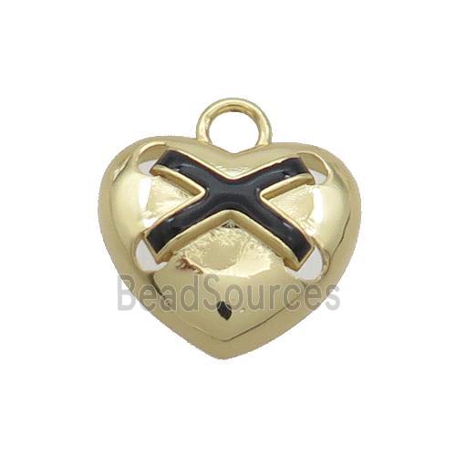 Copper Heart Pendant Black Enamel Gold Plated