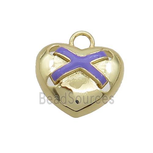 Copper Heart Pendant Lavender Enamel Gold Plated