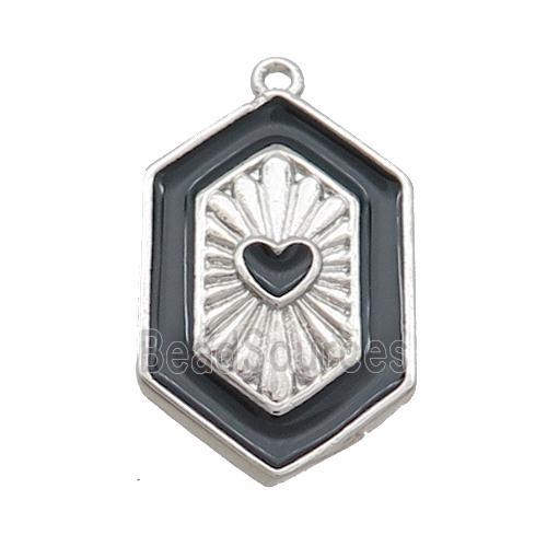 Copper Hexagon Pendant Black Enamel Heart Platinum Plated