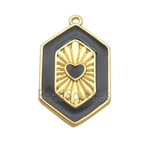 Copper Hexagon Pendant Black Enamel Heart Gold Plated