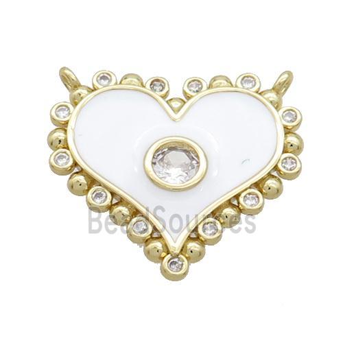 Copper Heart Pendant Pave Zircon White Enamel 2loops Gold Plated