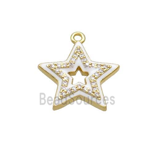 Copper Star Pendant Pave Zircon White Enamel Gold Plated