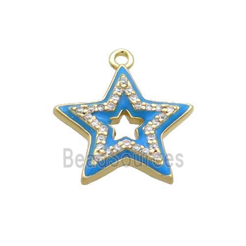 Copper Star Pendant Pave Zircon Blue Enamel Gold Plated