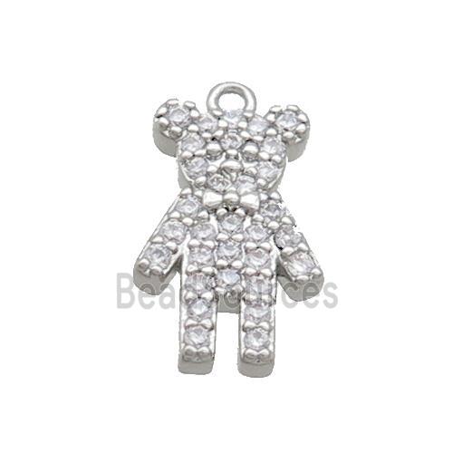 Copper Bear Pendant Pave Zircon Platinum Plated