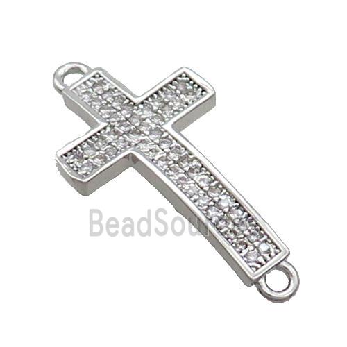 Copper Cross Connector Pave Zircon Platinum Plated