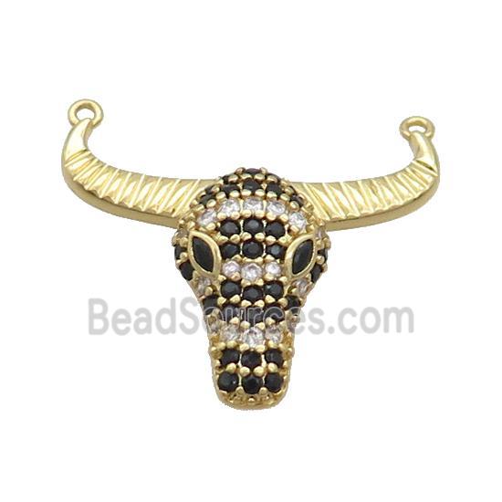 Copper Bullhead Pendant Pave Black Zircon 2loops Gold Plated