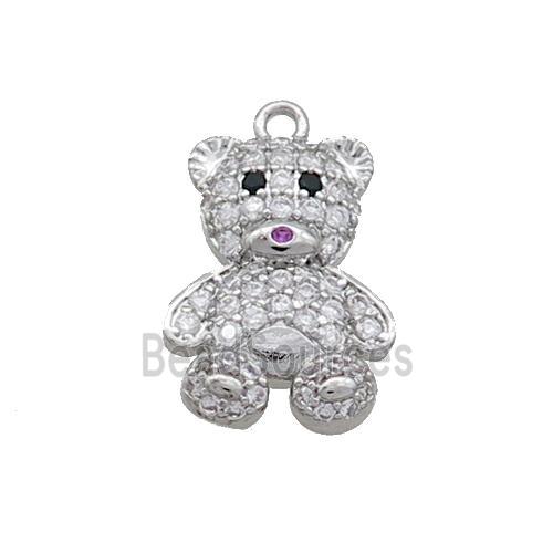 Copper Bear Pendant Pave Zircon Platinum Plated